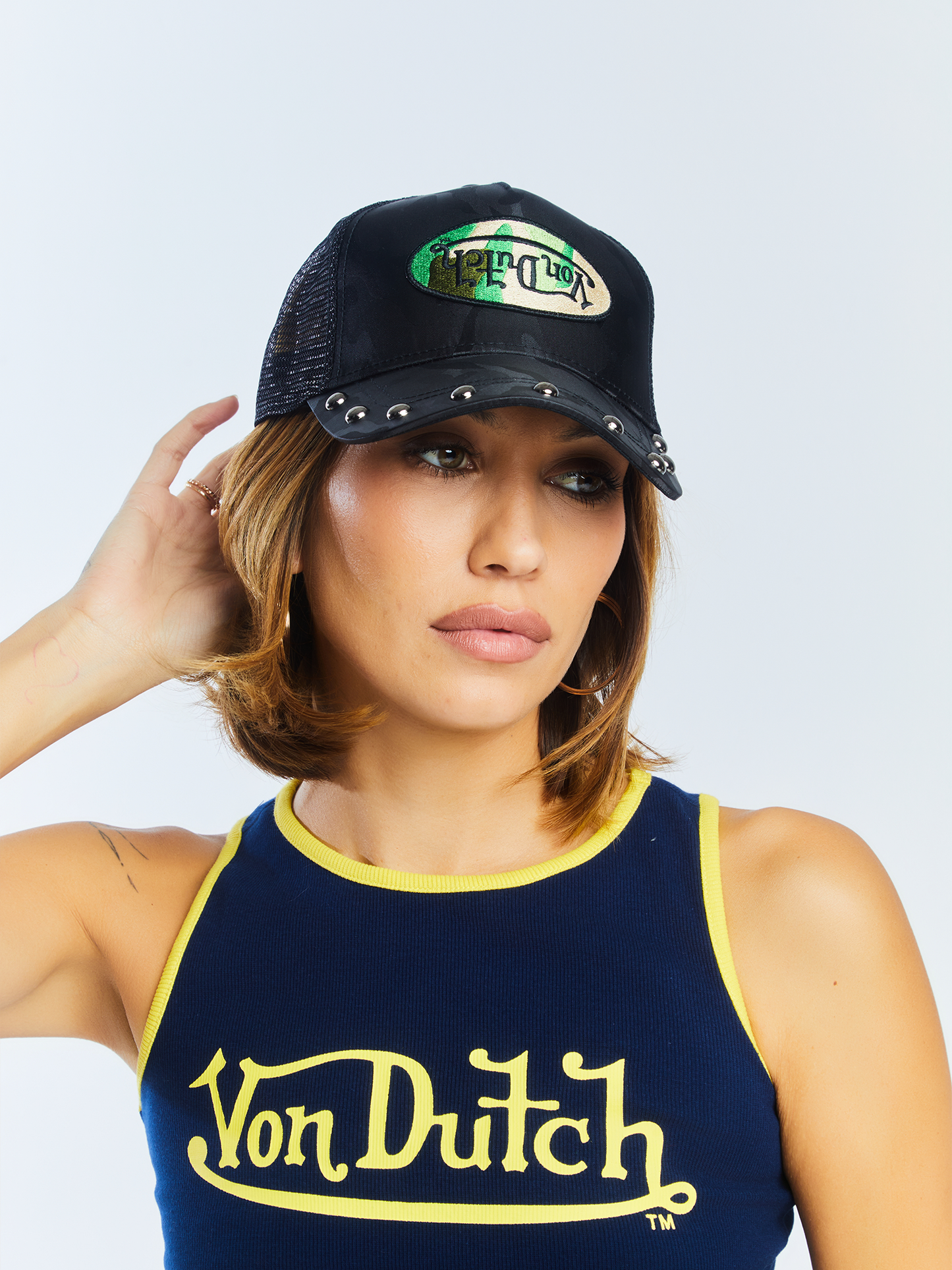 415 Black & Green Studded Trucker Hat