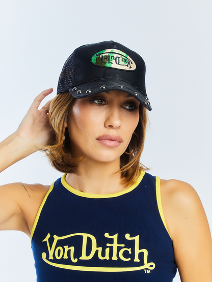 415 Black & Green Studded Trucker Hat