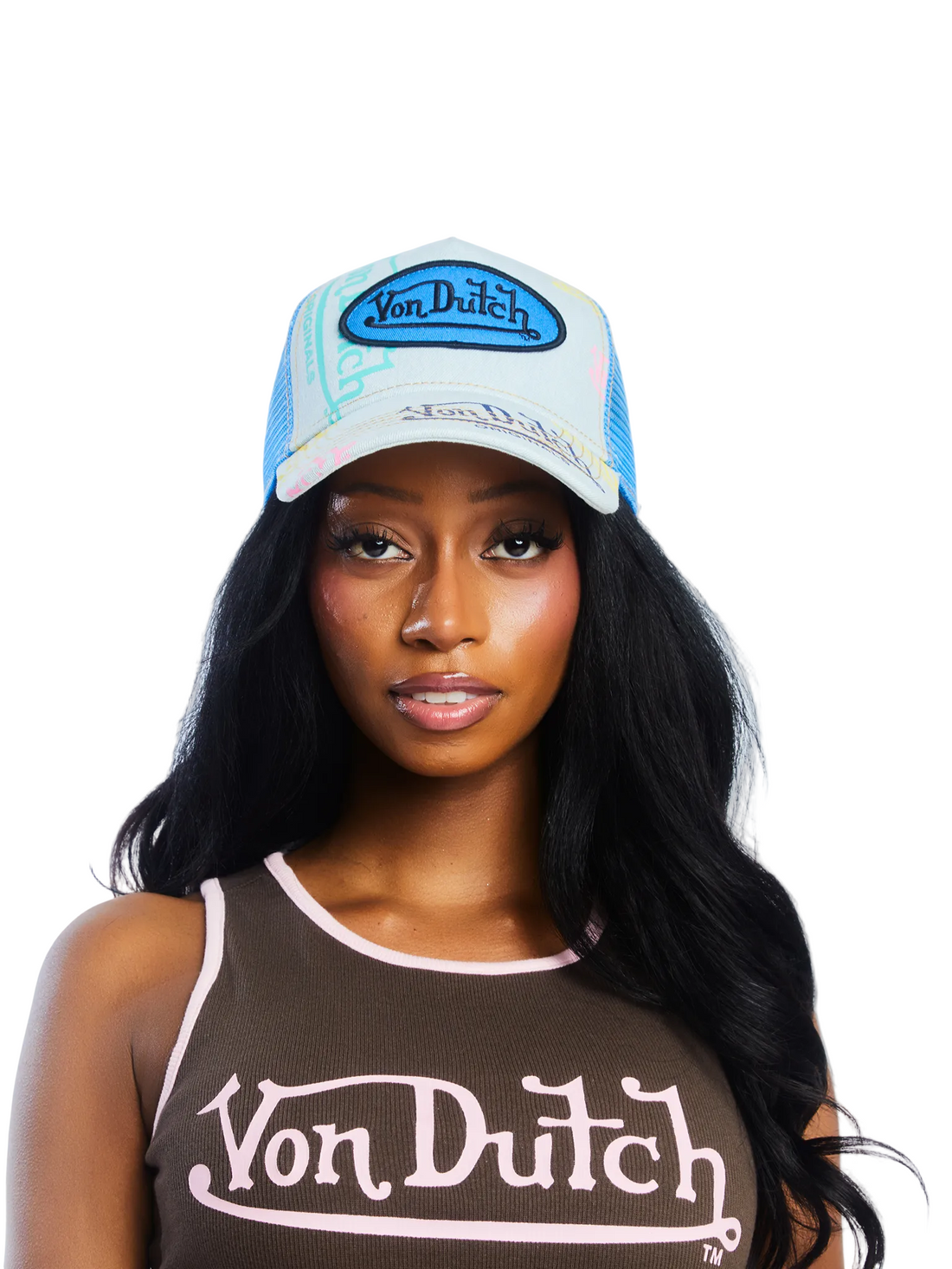 Von Dutch Light Denim Blue Logo Trucker Hat