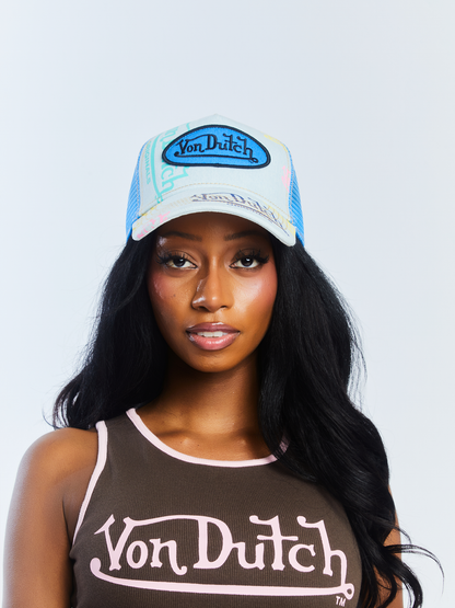 Von Dutch Light Denim Blue Logo Trucker Hat