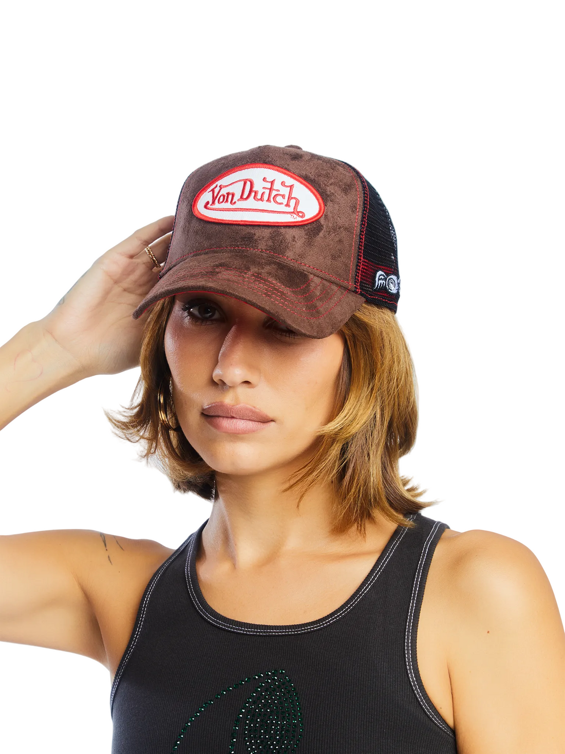 Brown & Red Velvet Trucker Hat — image 2