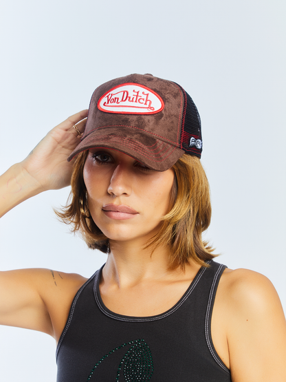 Brown & Red Velvet Trucker Hat