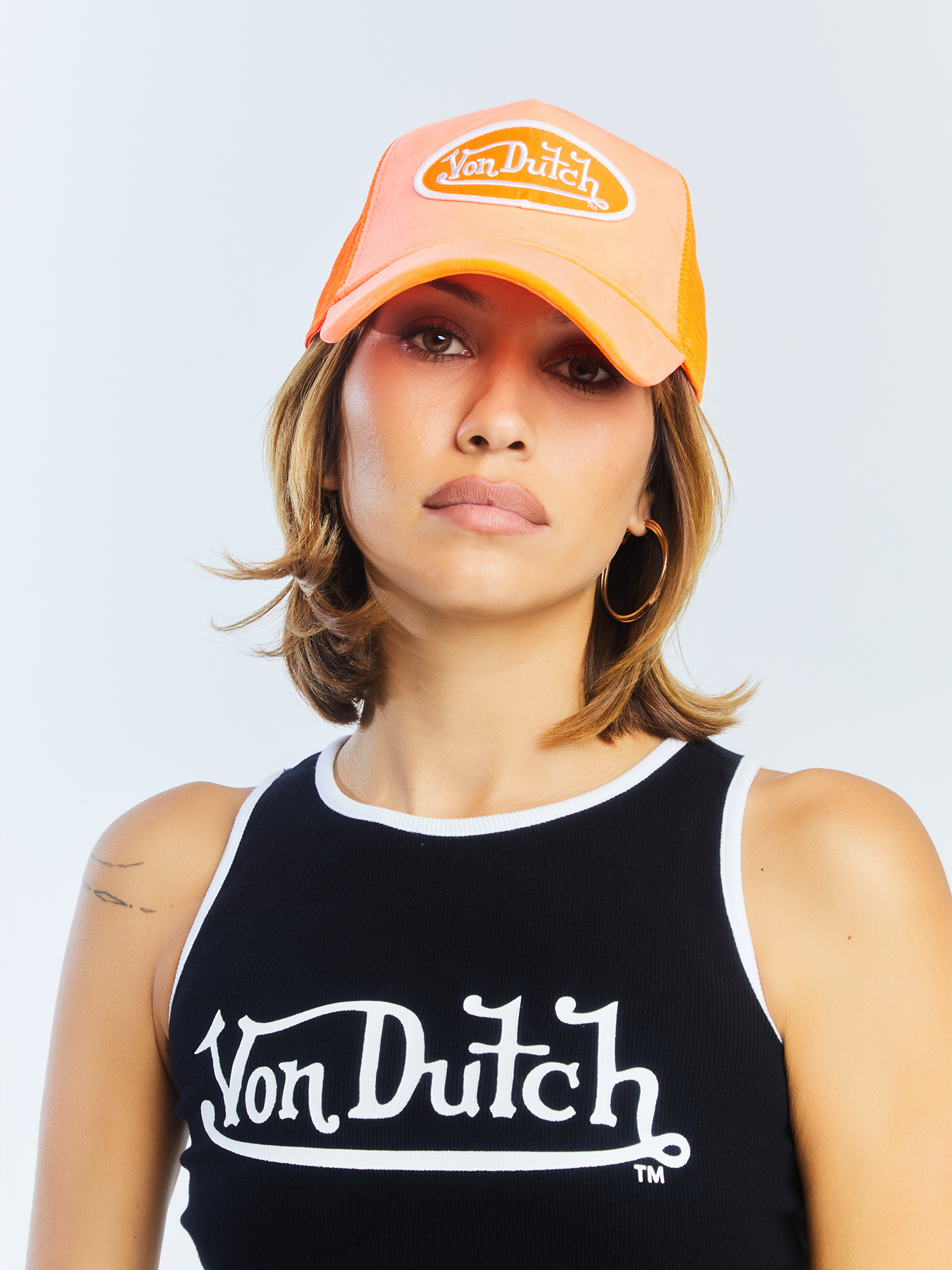 Von Dutch Neon Orange Velvet Trucker Hat