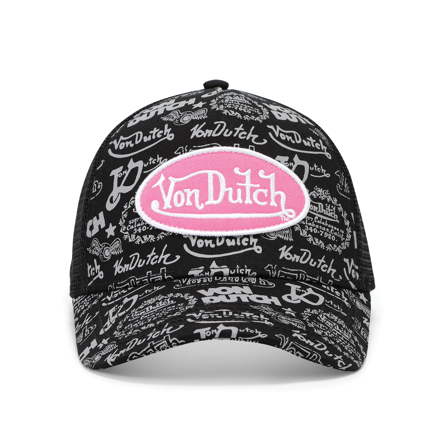 Logo Stamp Trucker Hat - Black and Pink