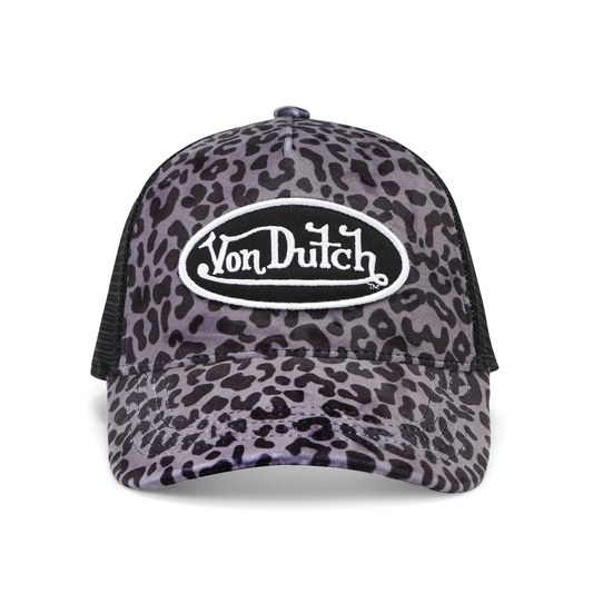 Grey Cheetah Velvet Trucker Hat
