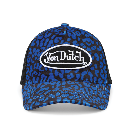 Blue Cheetah Velvet Trucker Hat