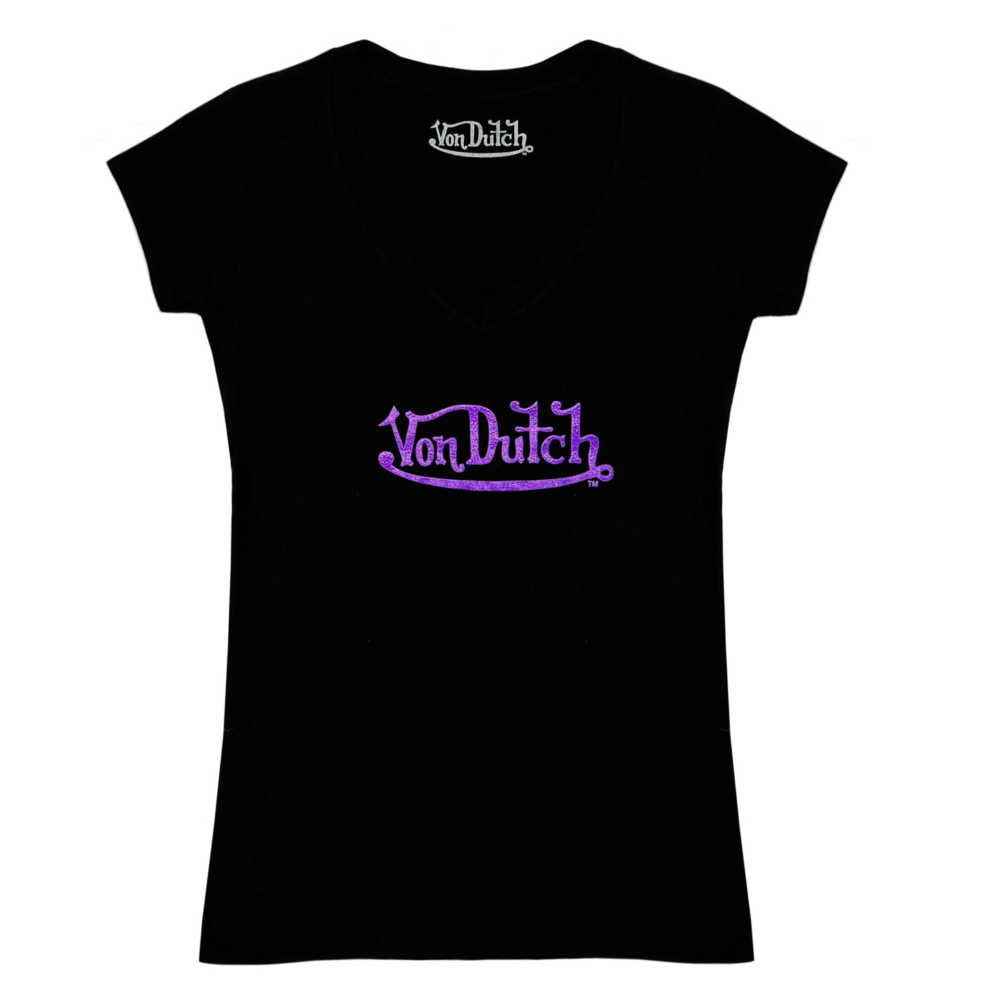 Von Dutch Glitter V-Neck - Black and Purple