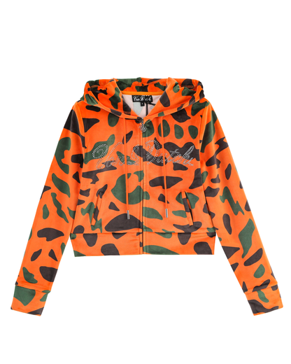 Velour Zip Up - Orange Camo