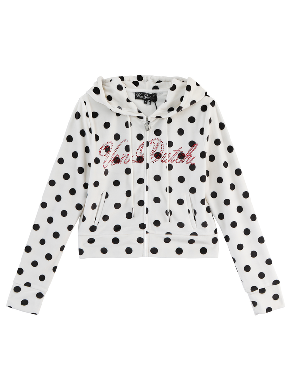 Velour Zip Up - Polka Dot