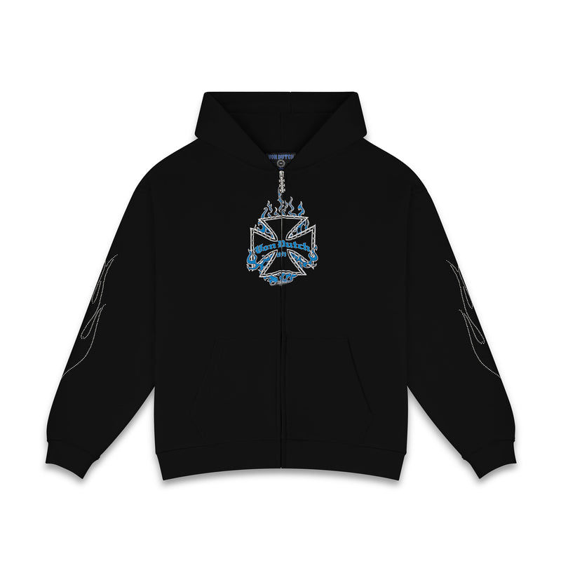 RHINESTONE CHOPPER FLAMES - ZIP UP HOODIE