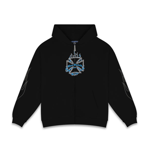 RHINESTONE CHOPPER FLAMES - ZIP UP HOODIE