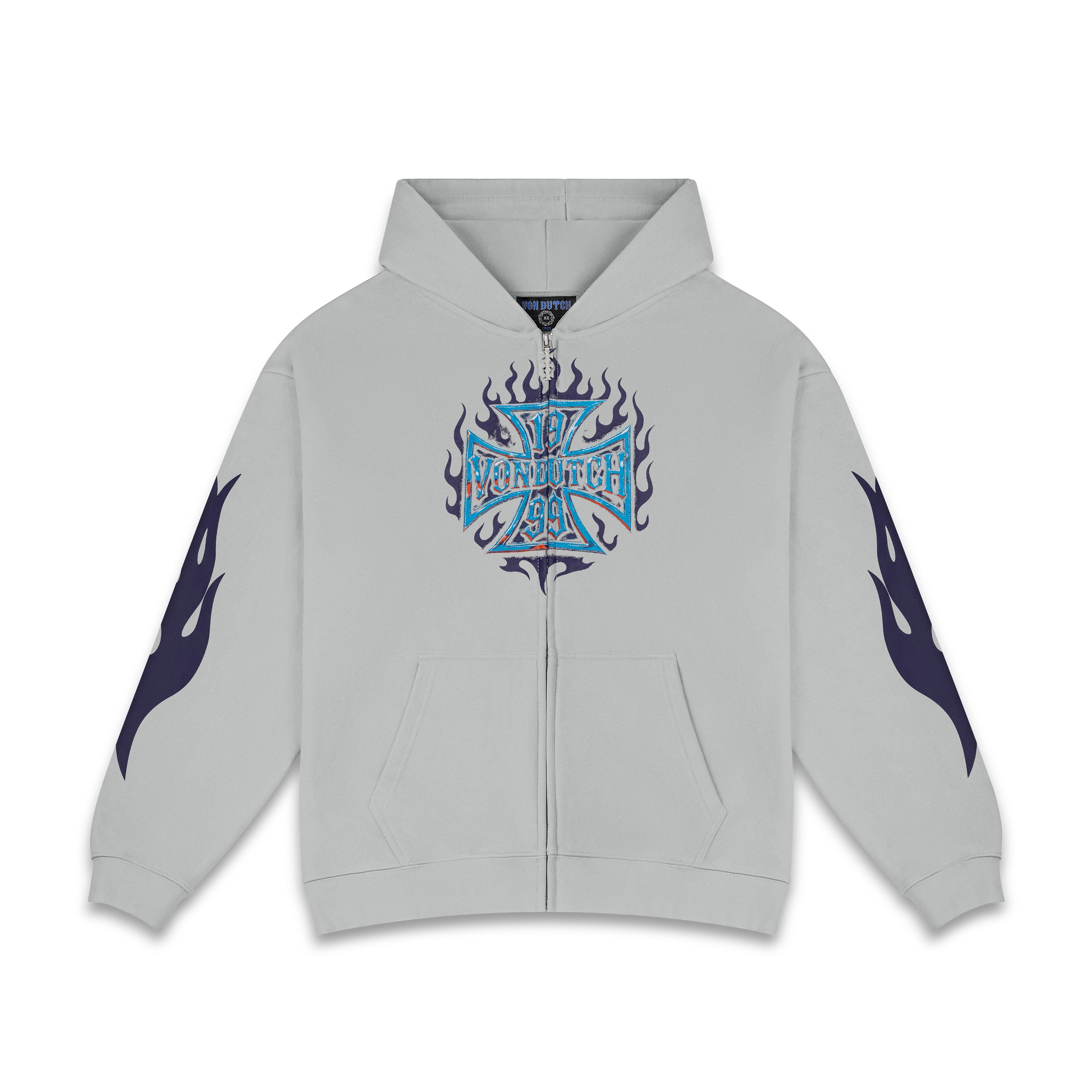 GREY CHOPPER FLAMES - ZIP UP HOODIE – Von Dutch