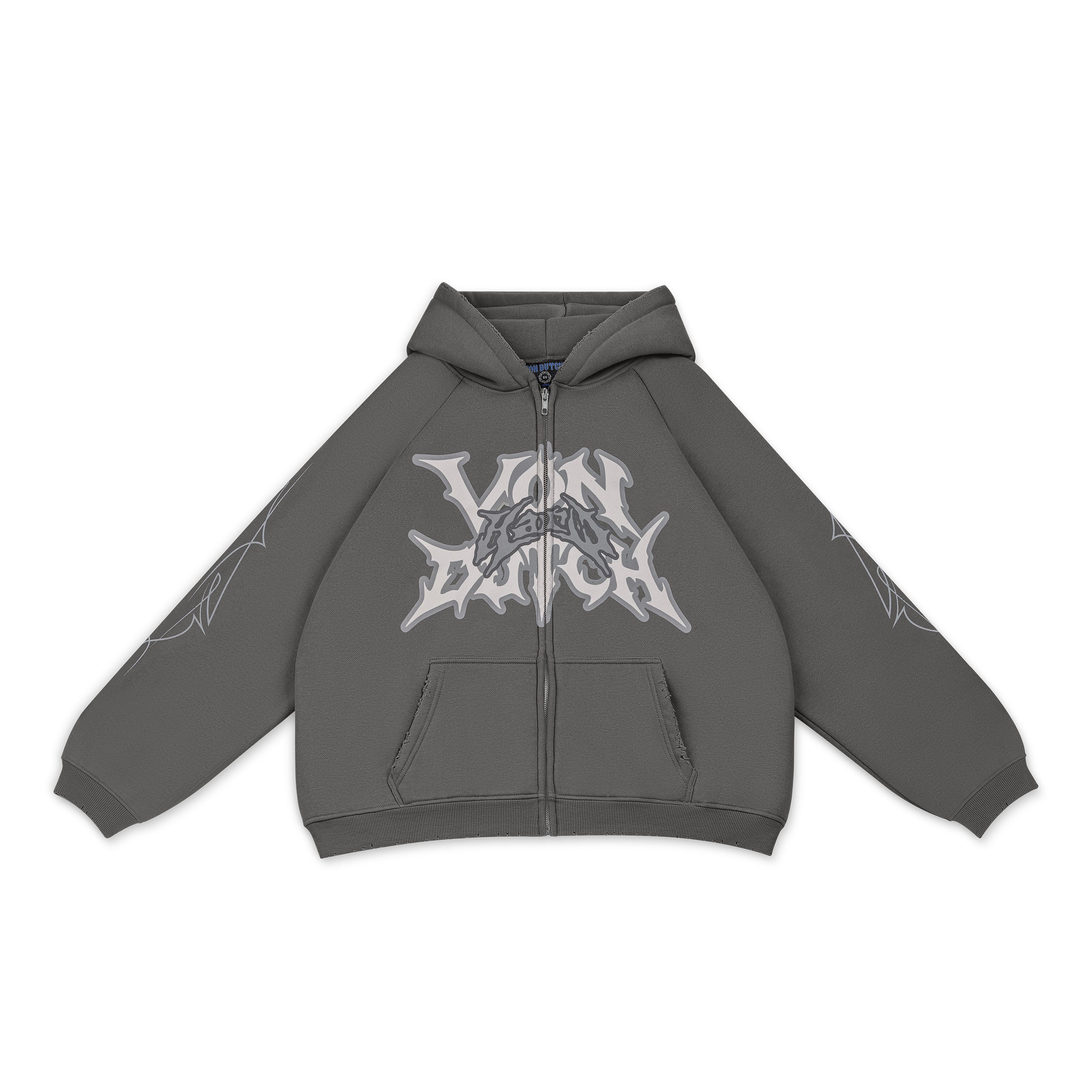 GRAY DISTRESSED HOODIE - VD x HARDFEST – Von Dutch