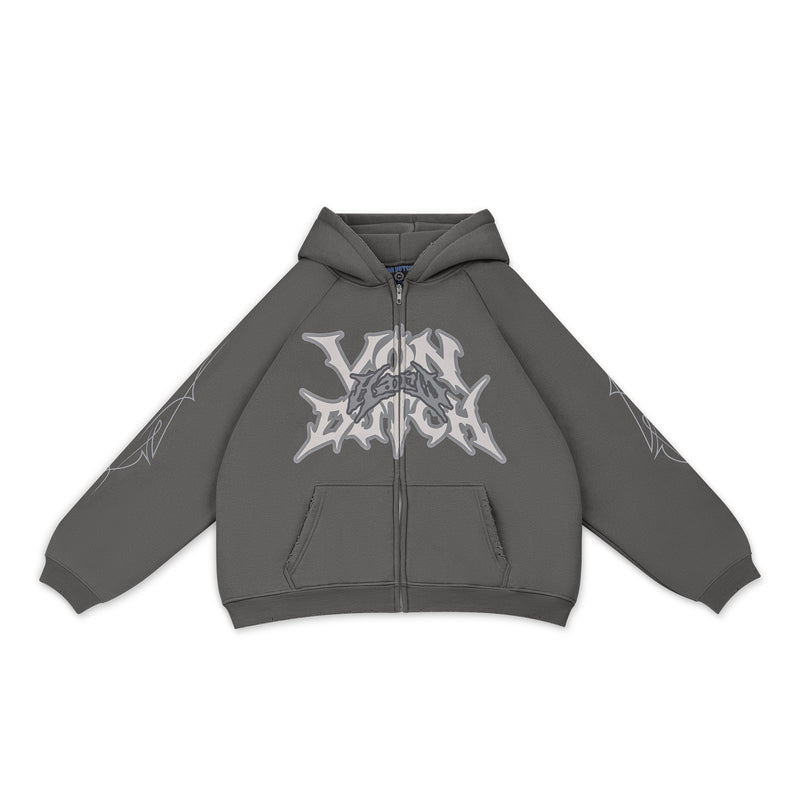GRAY DISTRESSED HOODIE - VD x HARDFEST