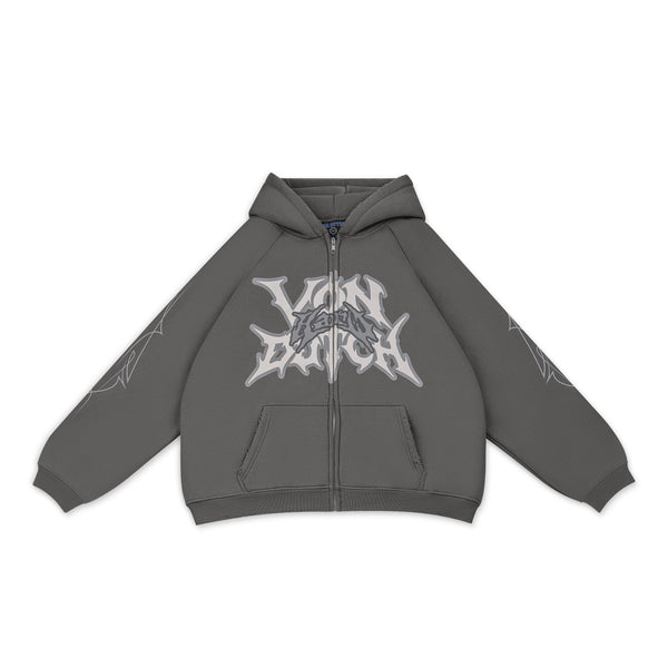 GRAY DISTRESSED HOODIE - VD x HARDFEST