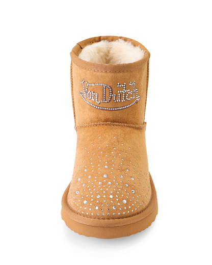 RHINESTONE SHEARLING BOOT - CHESTNUT