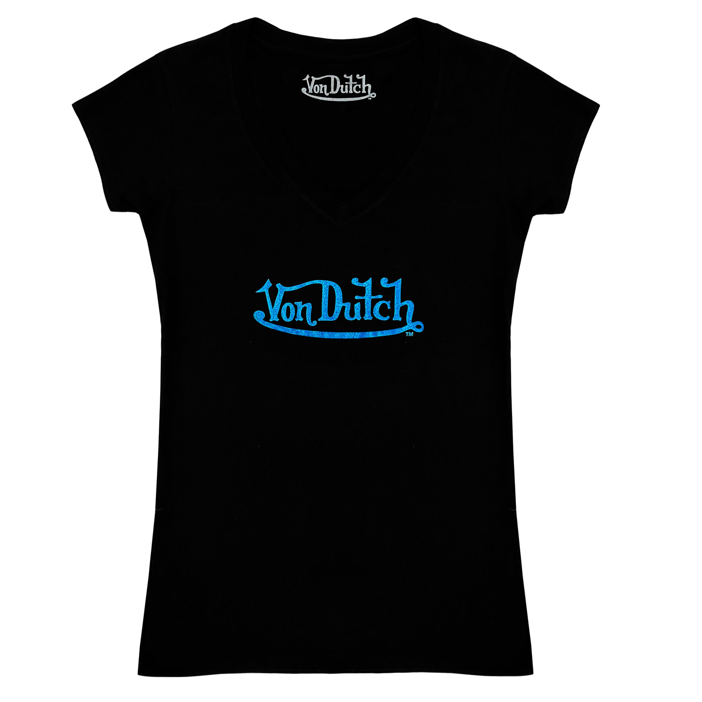 Von Dutch Glitter V-Neck - Black and Blue