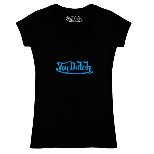 Von Dutch Glitter V-Neck - Black and Blue