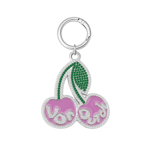 VON DUTCH CHERRY RHINESTONE KEYCHAIN - PINK