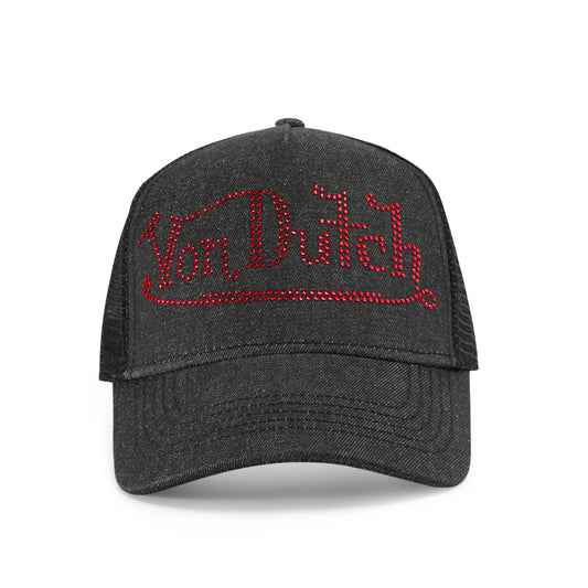 Rhinestone Trucker Hat - Black with Red Rhinestones