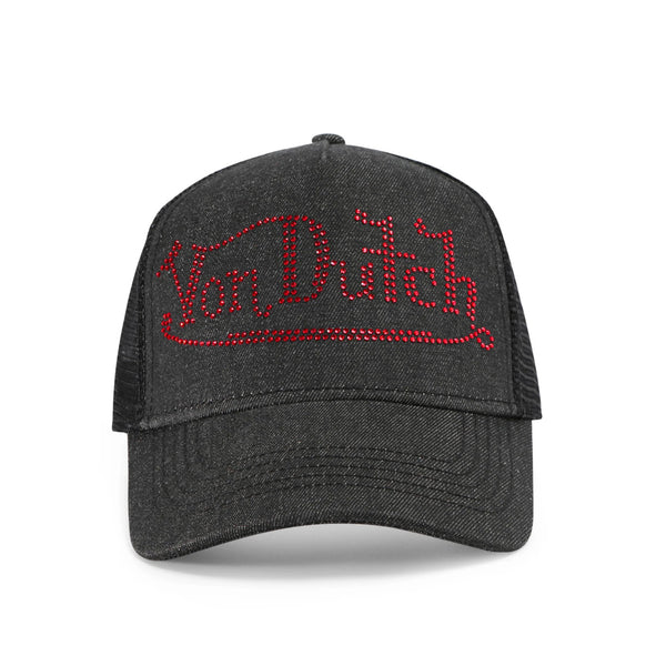 •Dark Glamour No Apologies• Von Dutch New Drip Logo Rhinestone Trucker Hat Von Dutch Bling Trucker Hat – DTLR main image 3