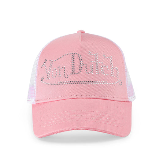 Rhinestone Trucker Hat - Pink with White Rhinestones