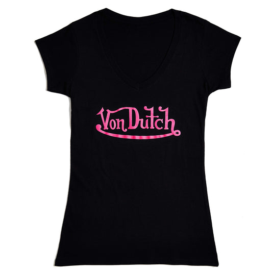 Von Dutch Originals Pink on Black V Neck