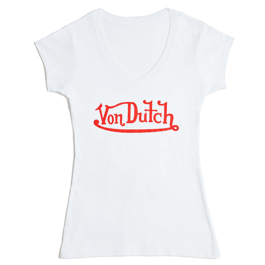 Von Dutch Originals Red on White V Neck