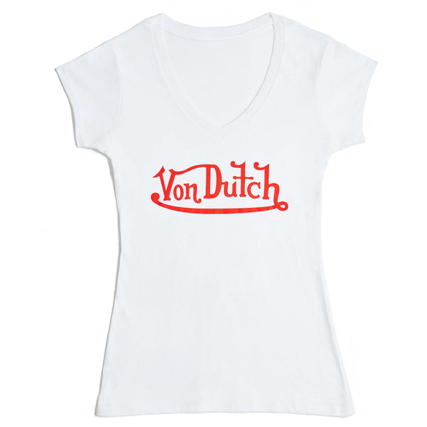 Von Dutch Originals Red on White V Neck