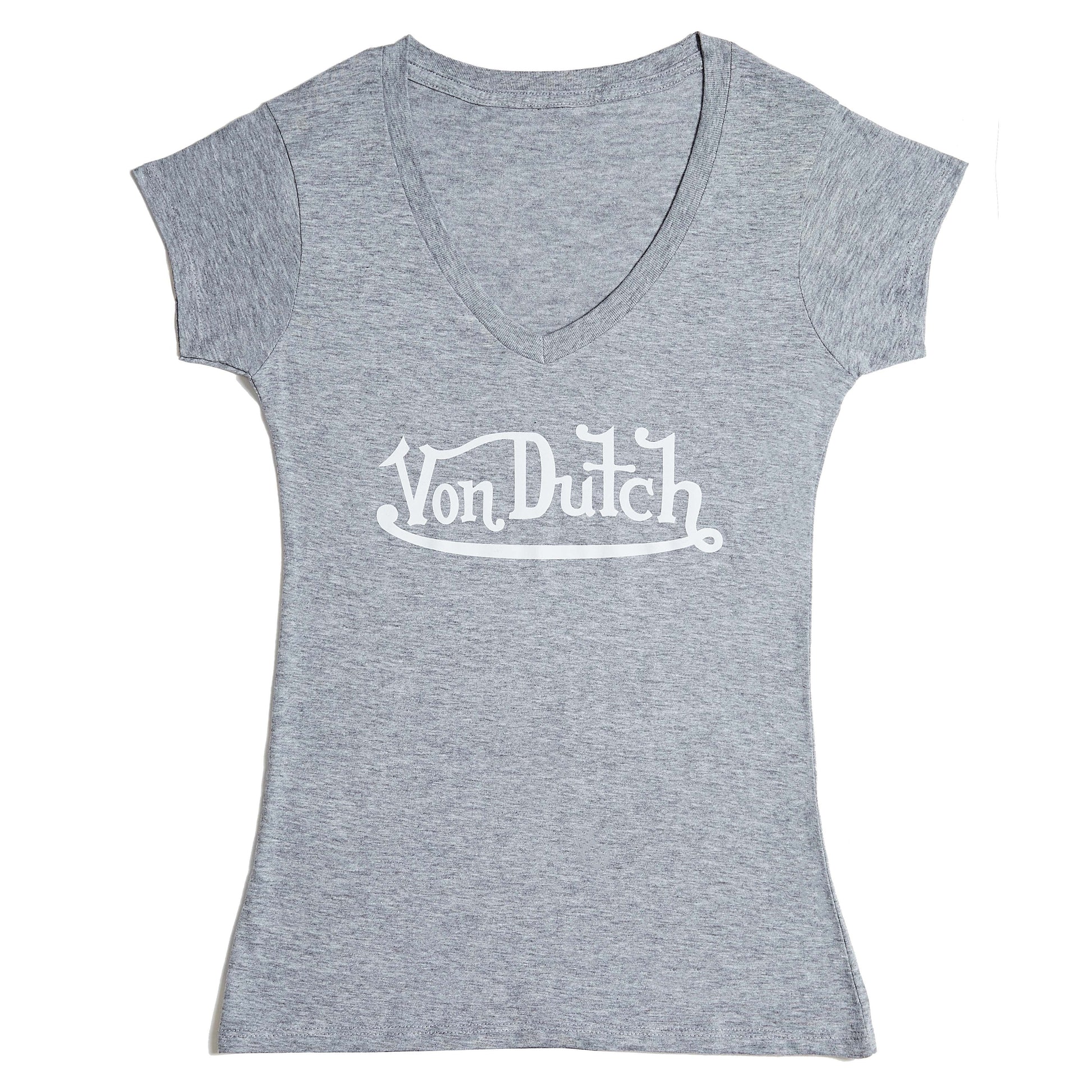 Von Dutch Originals White on Grey V Neck