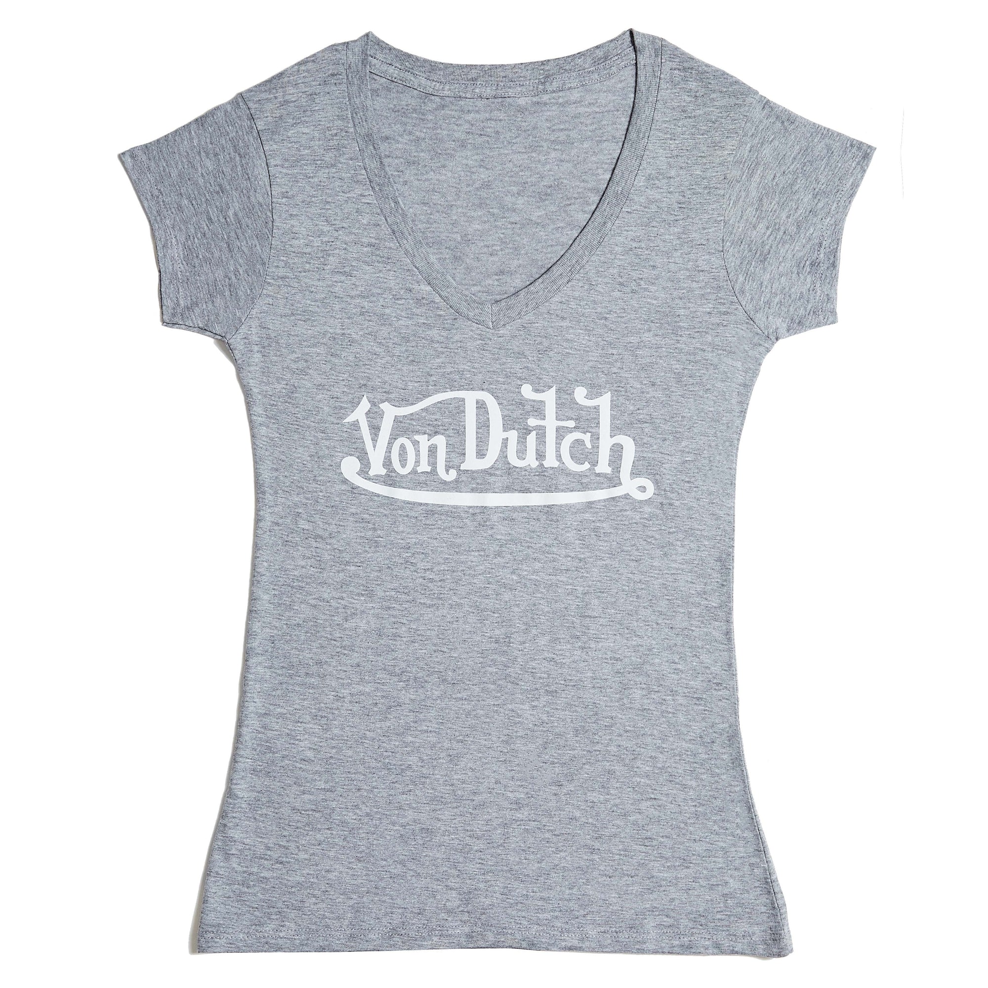 Von Dutch Originals White on Grey V Neck