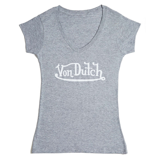 Von Dutch Originals White on Grey V Neck