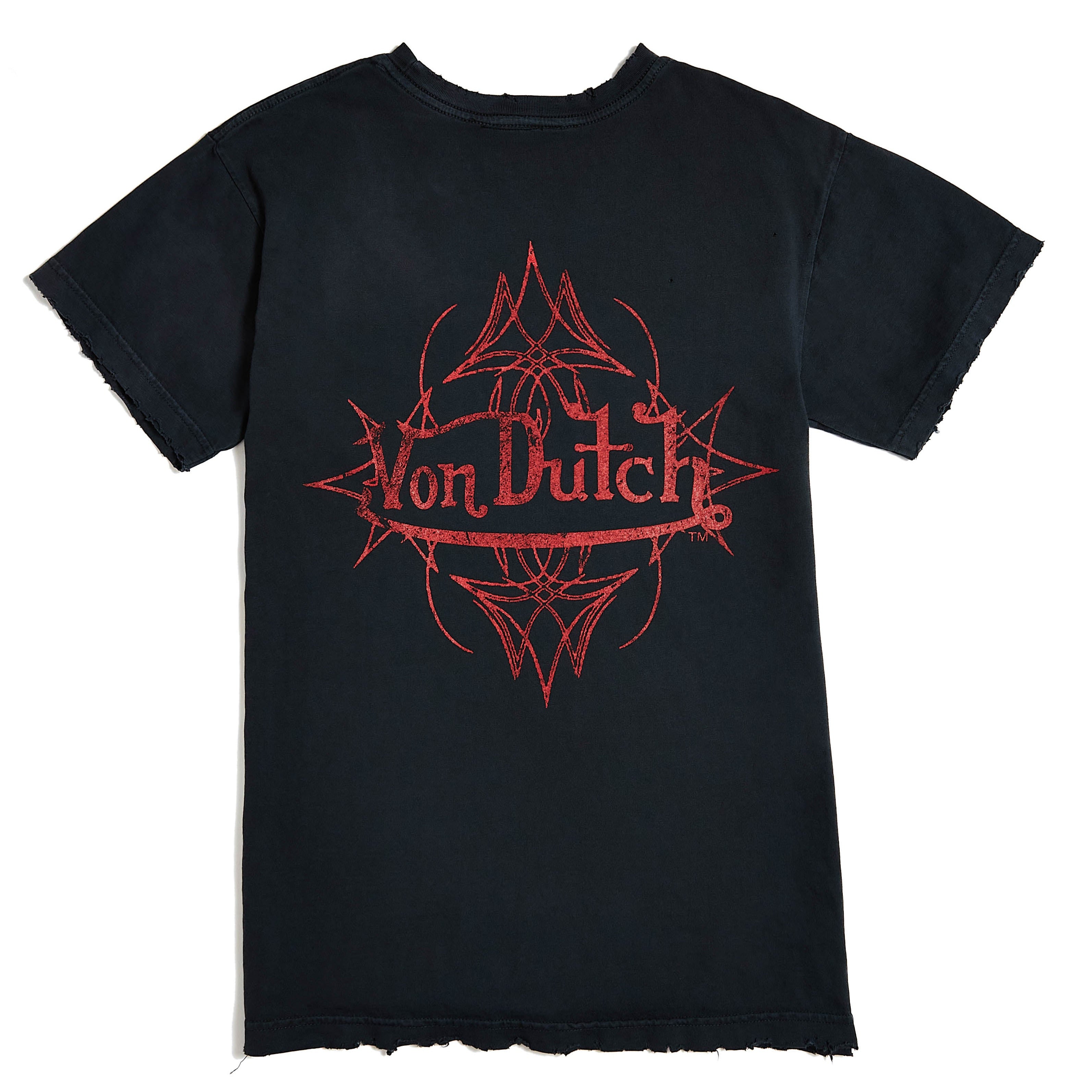Von Dutch☆ロゴ バックプリント コットン 長袖Tシャツ Von Dutch Vintage Black & Red Distressed Chopper Tee