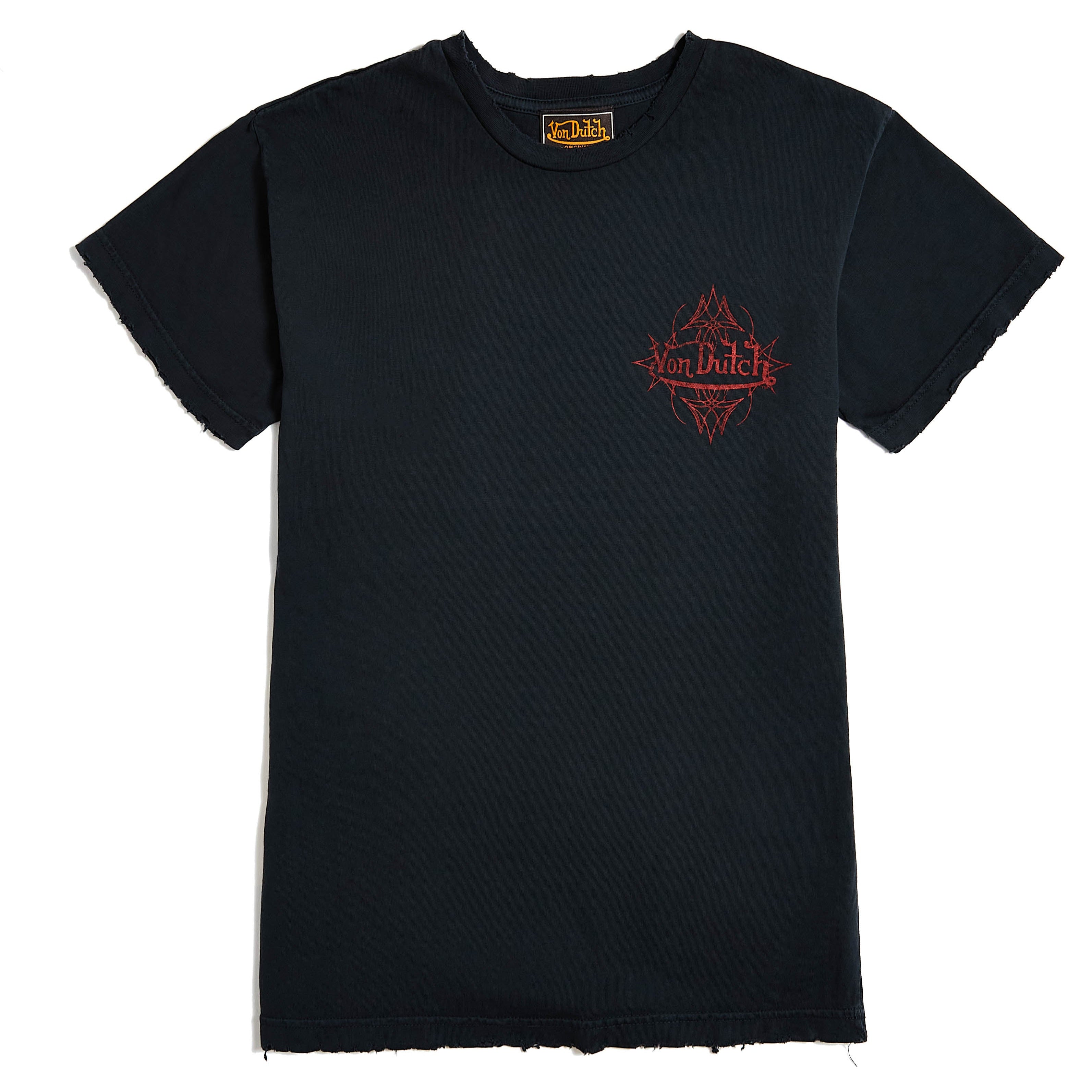 Von Dutch☆ロゴ バックプリント コットン 長袖Ｔシャツ Von Dutch Vintage Black & Red Distressed Chopper Tee