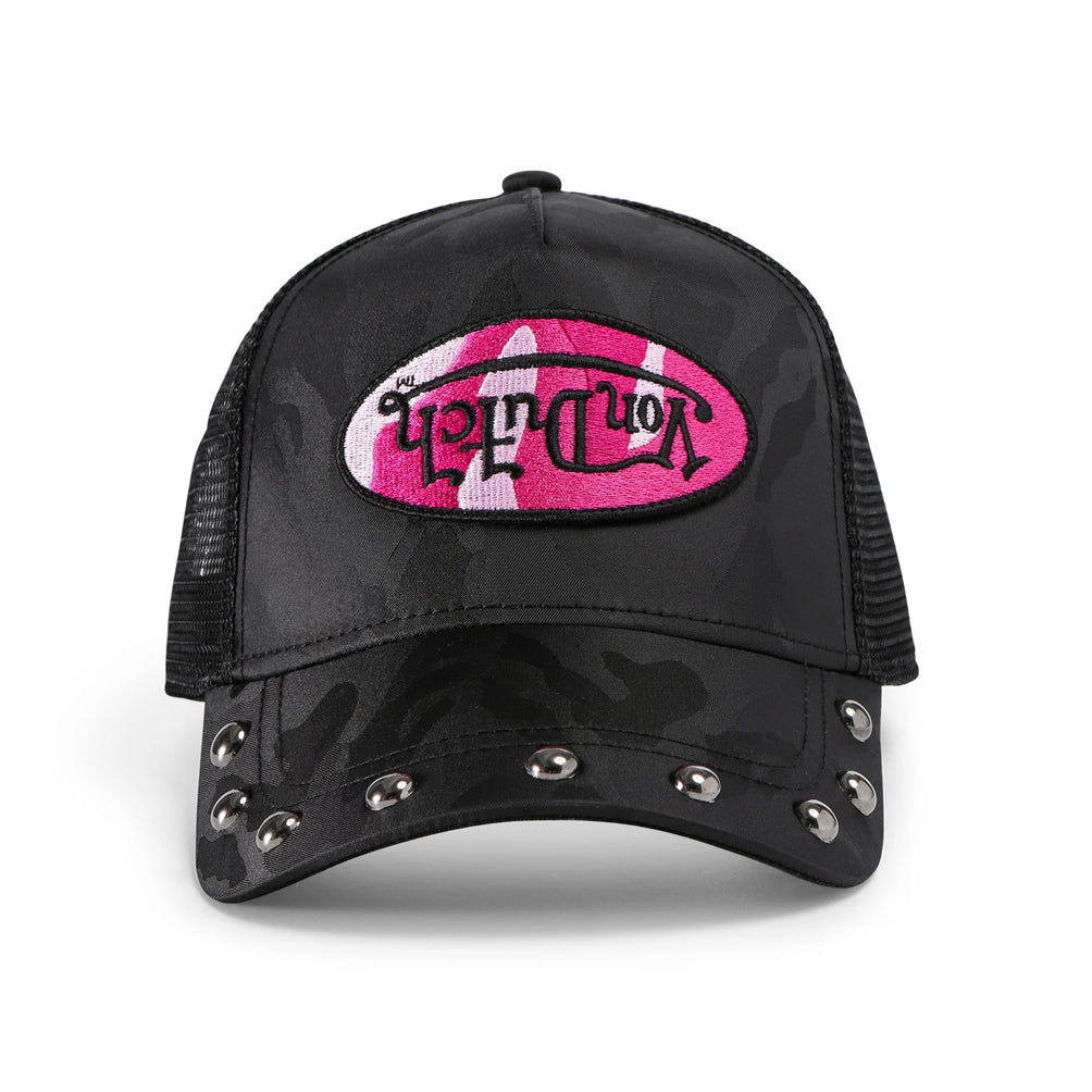 Von Dutch 415 Black & Pink Studded Trucker Hat