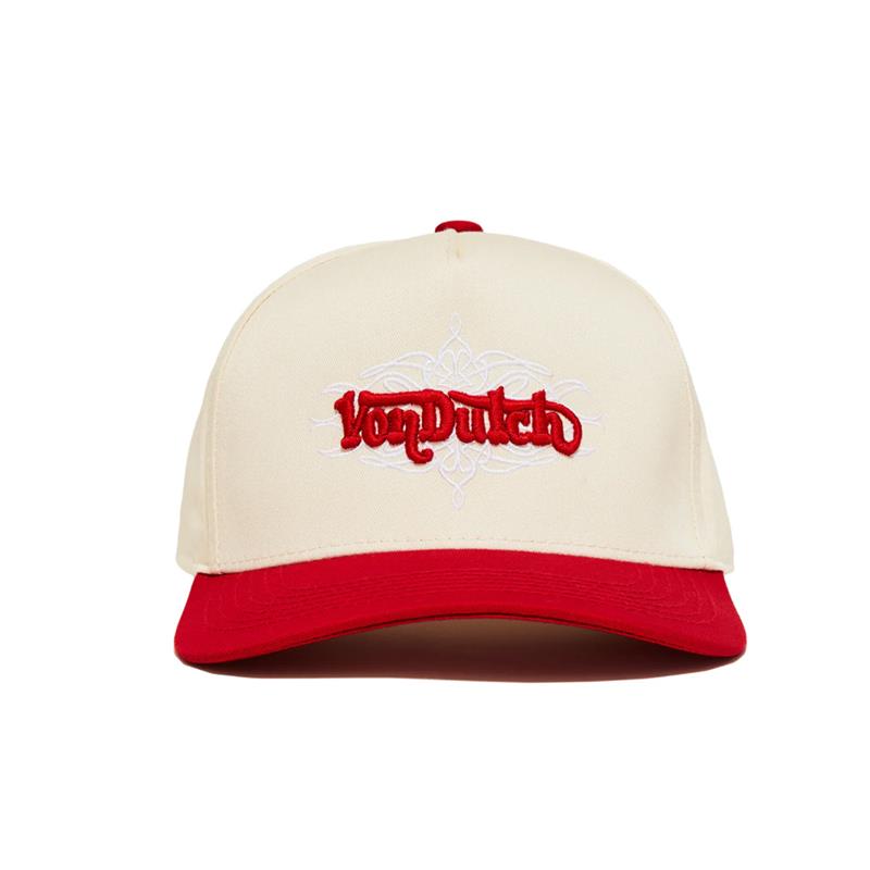 Von Dutch Cream & Red Chopper Snapback Hat