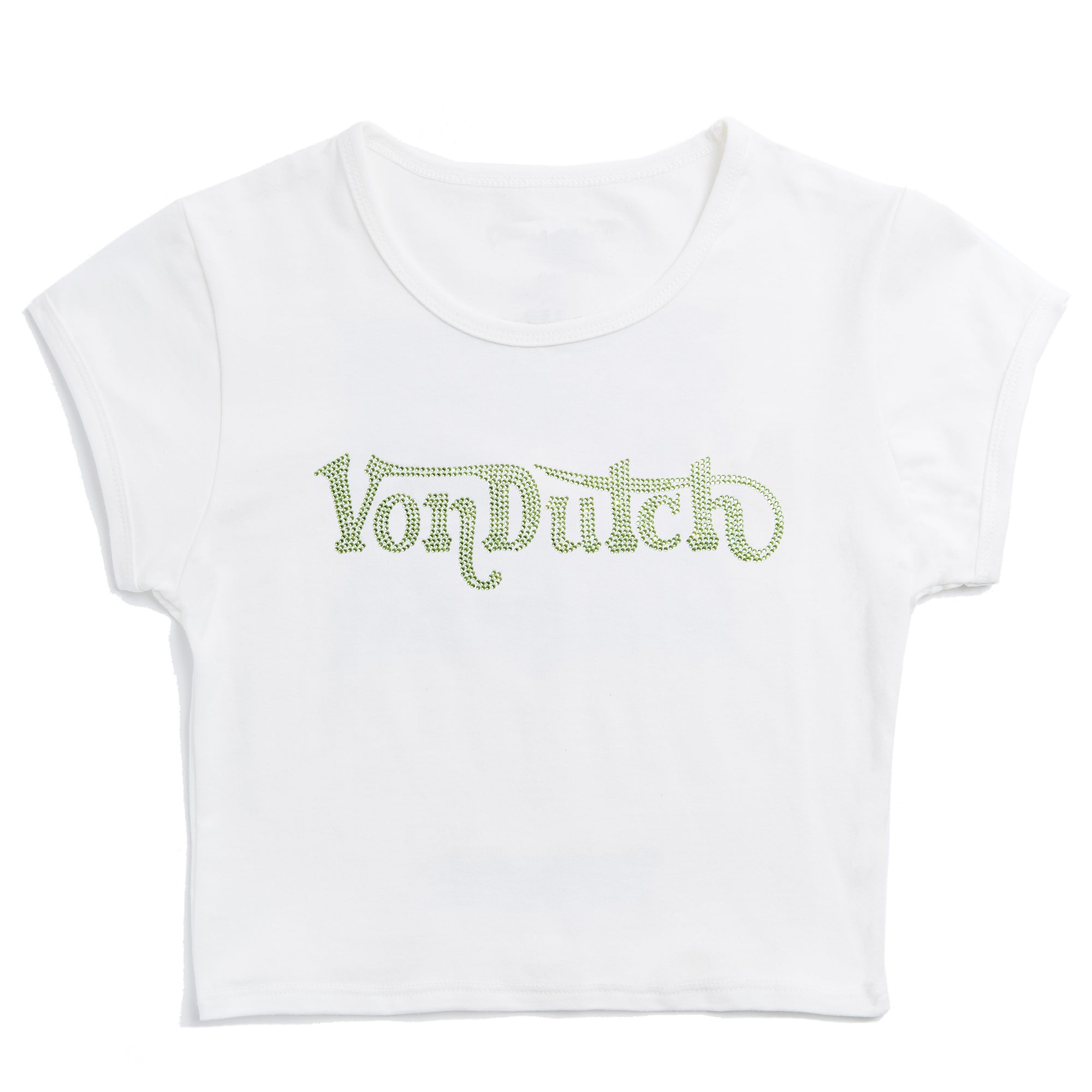 Von Dutch White & Green Ranch Logo Rhinestone Baby Tee