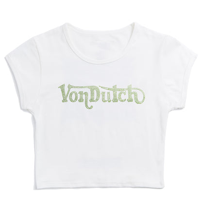 White and Green Ranch Logo Rhinestone Baby Tee