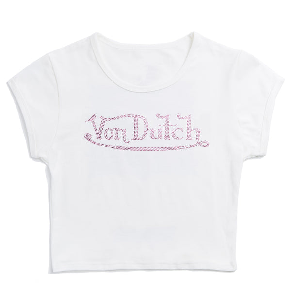 White and Pink Classic Rhinestone Baby Tee – Von Dutch