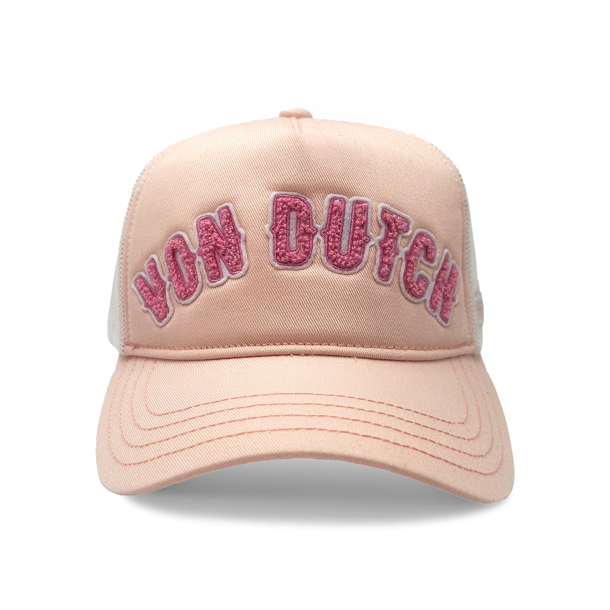 Von Dutch White & Pink Curved Terry Logo Trucker Hat