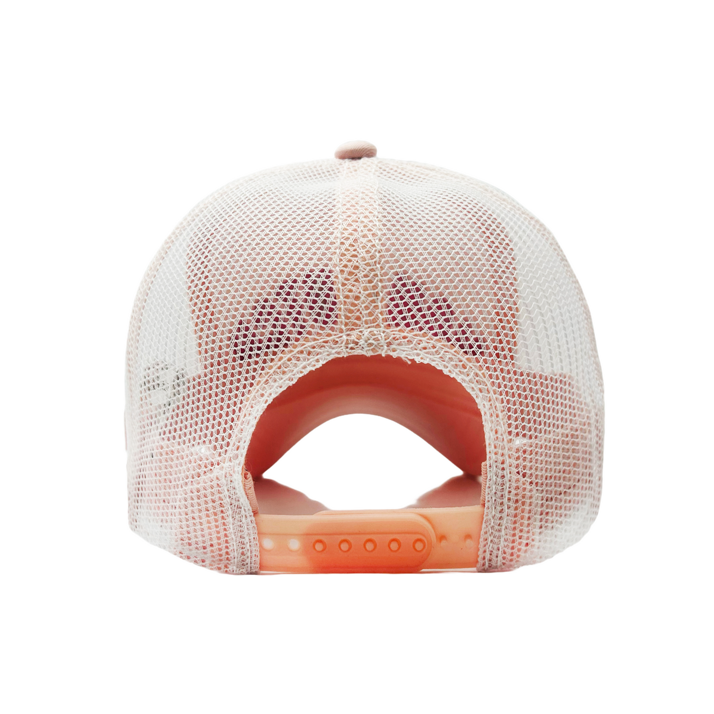White and Pink Curved Terry Logo Trucker Hat