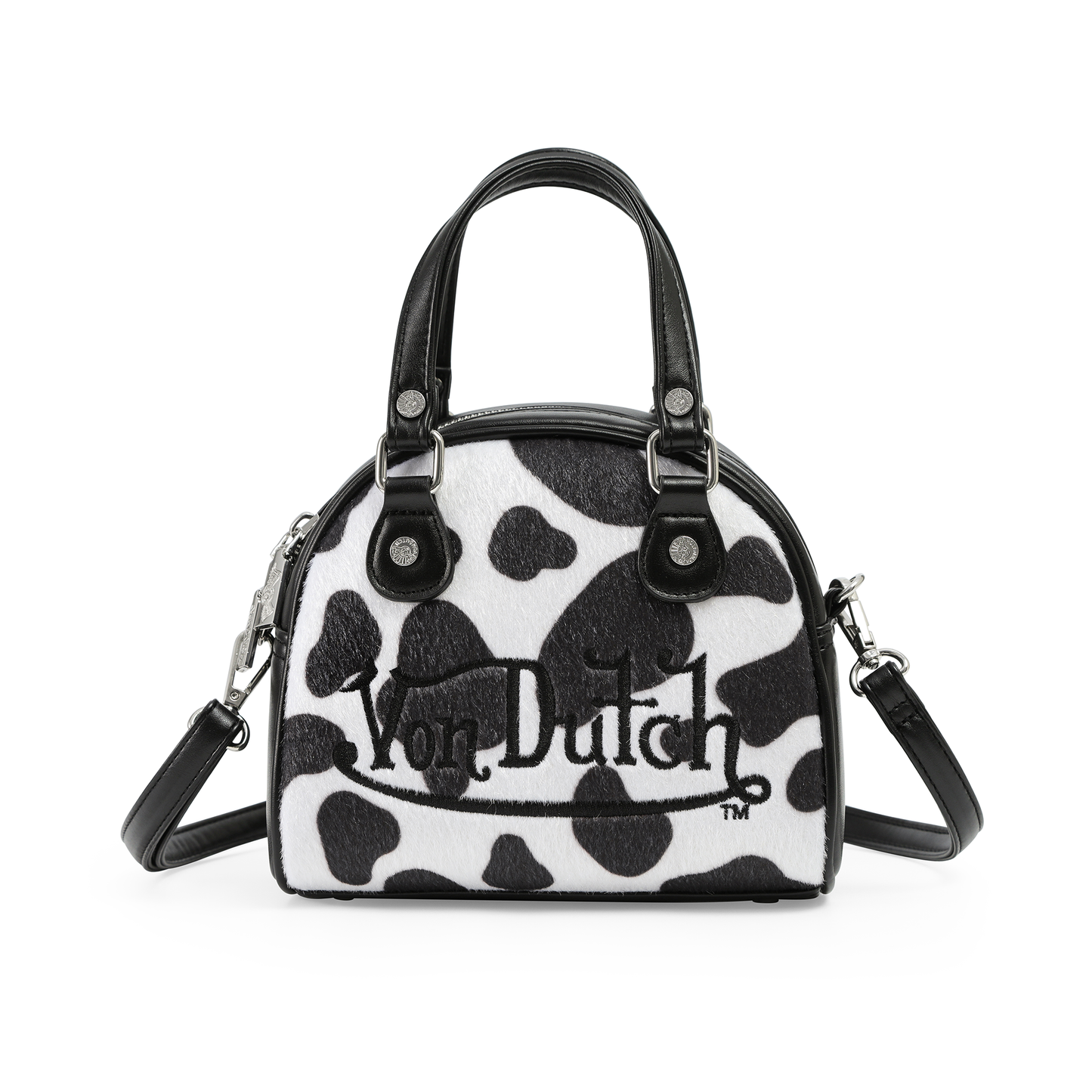Black & White Cow Print Vegan Pony Hair Bowling Bag