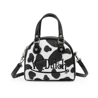 Black & White Cow Print Vegan Pony Hair Bowling Bag