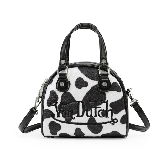 Black & White Cow Print Vegan Pony Hair Bowling Bag