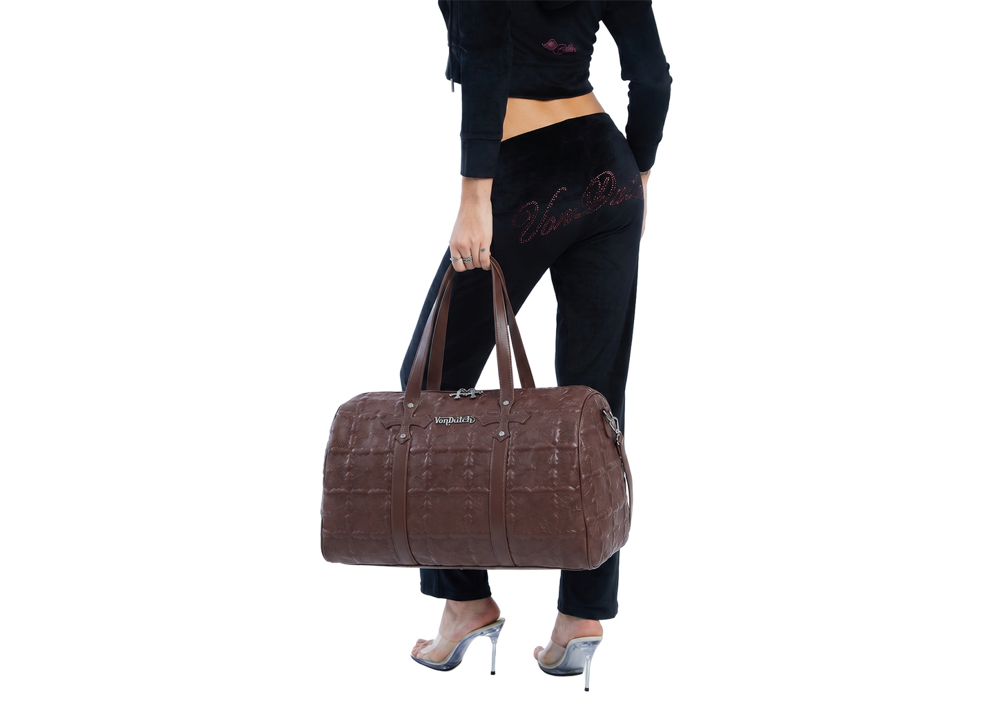 Embroidered Chopper Duffle Bag - Brown