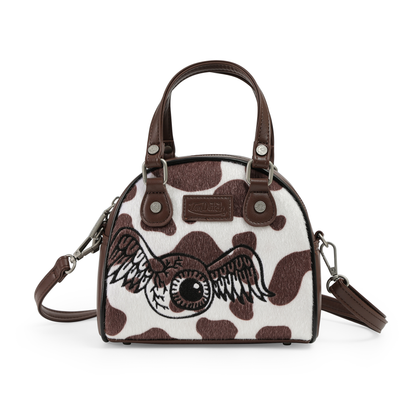 Brown & White Cow Print Vegan Pony Hair Bowling Bag