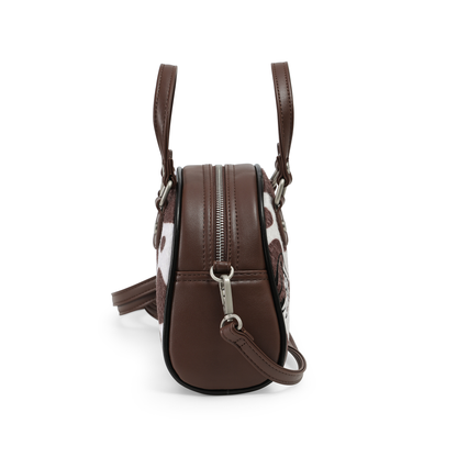 Brown & White Cow Print Vegan Pony Hair Bowling Bag