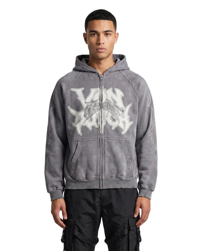 GRAY DISTRESSED HOODIE - VD x HARDFEST