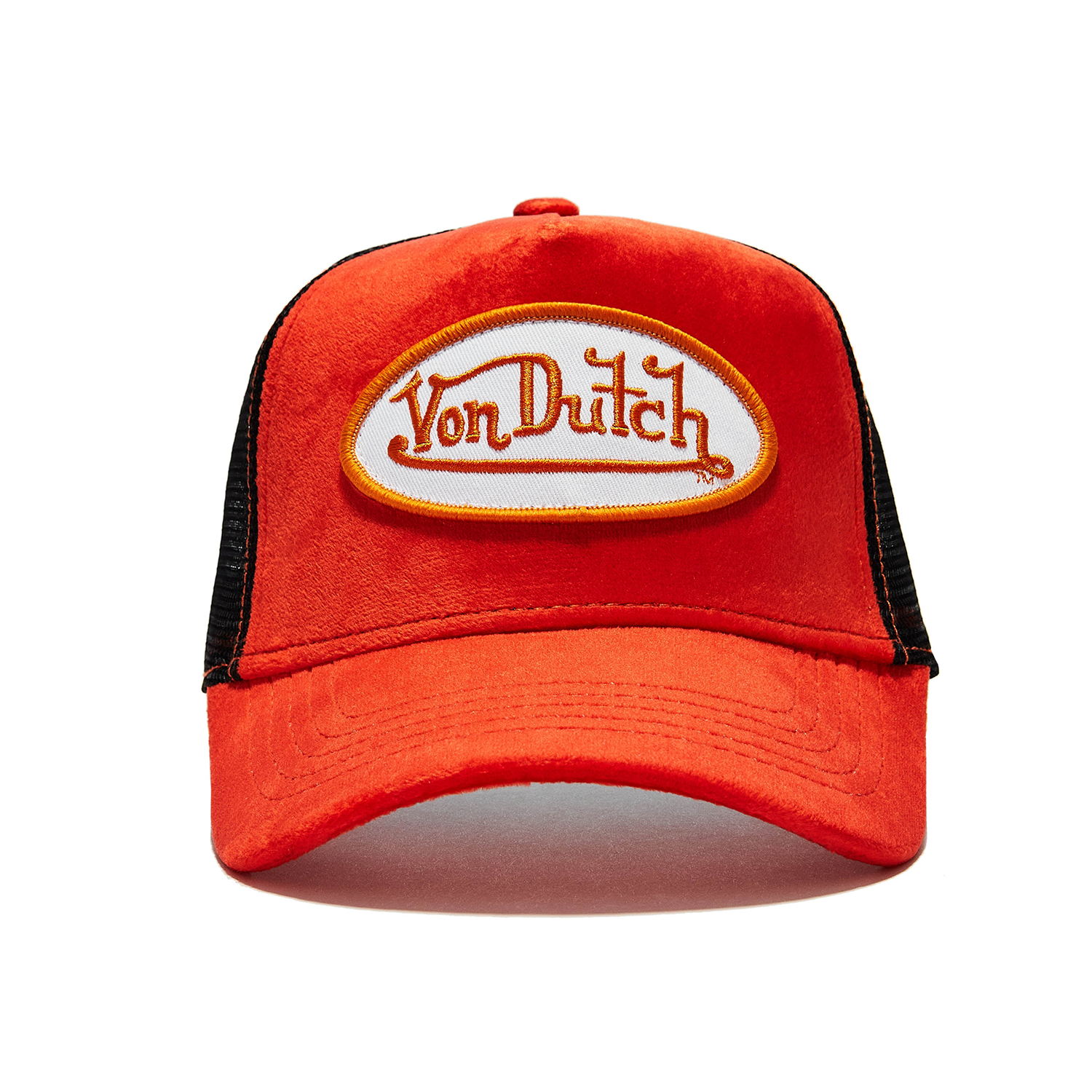 Von Dutch Orange & Black Velvet Trucker Hat
