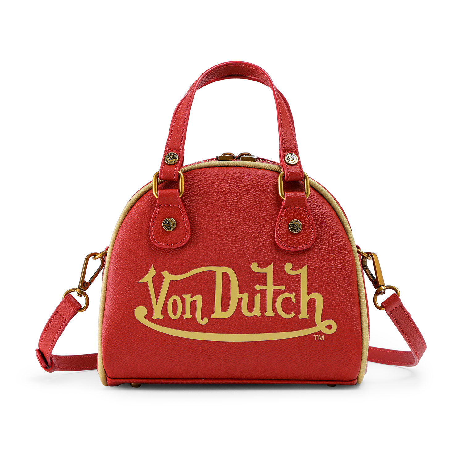 Von Dutch Red & Gold Two-Tone Bowling Bag